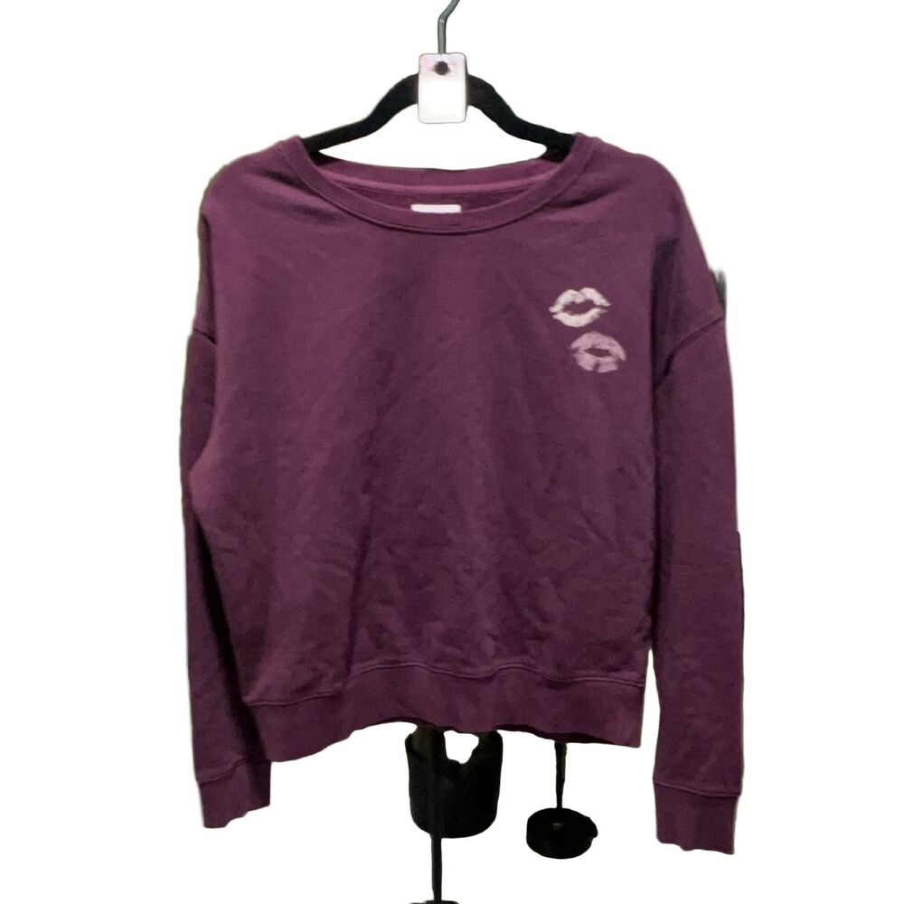 Pact Organic Cotton Crew Neck Sweatshirt Maroon M Kiss Mark Graphic Pullover